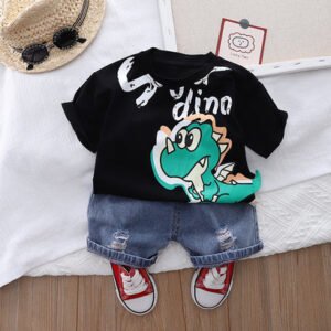 Boy's Black Dino Print T-Shirt & Shorts Set